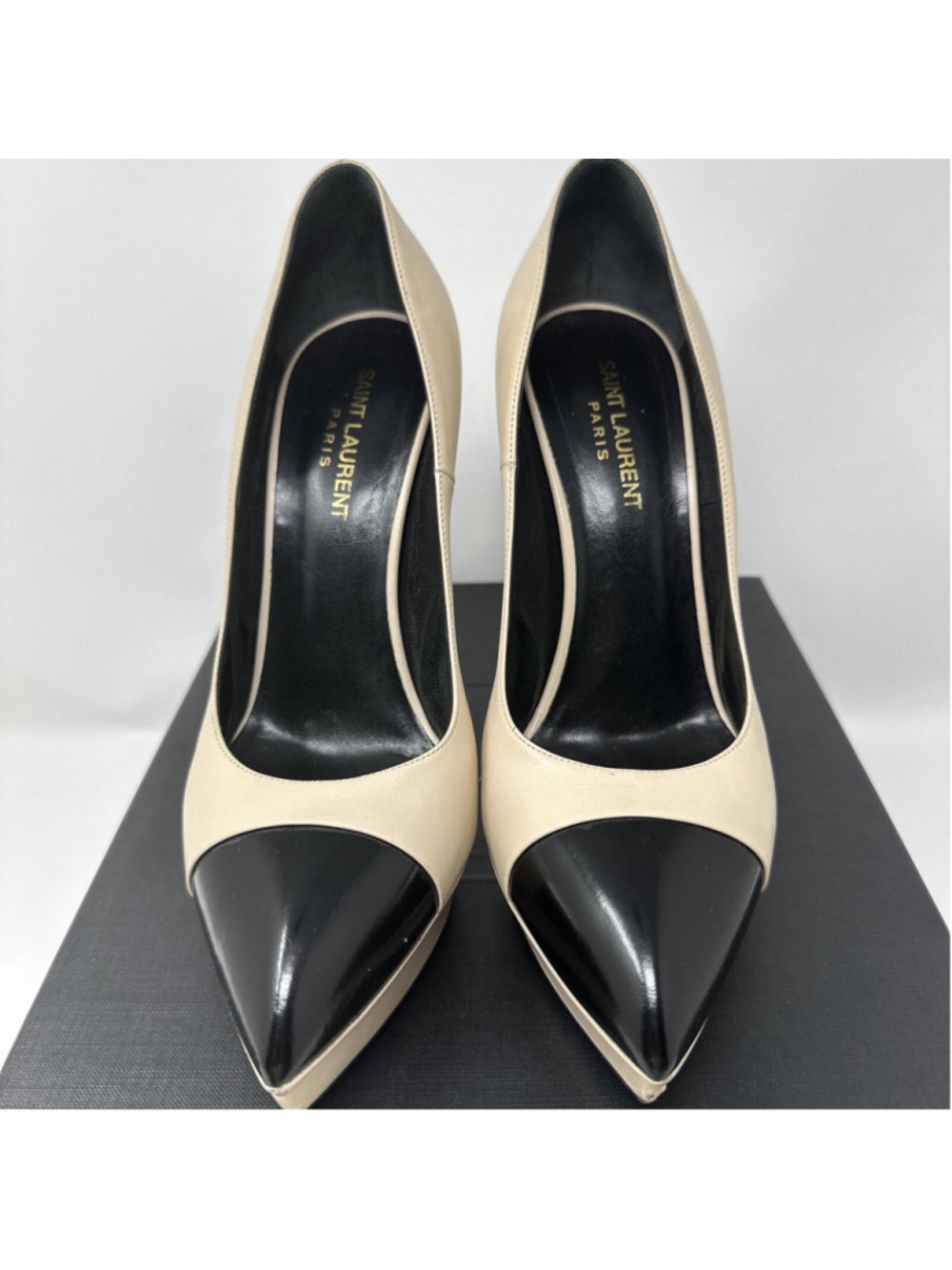 Saint Laurent Janis Leather Pump 9.5 Beige Black